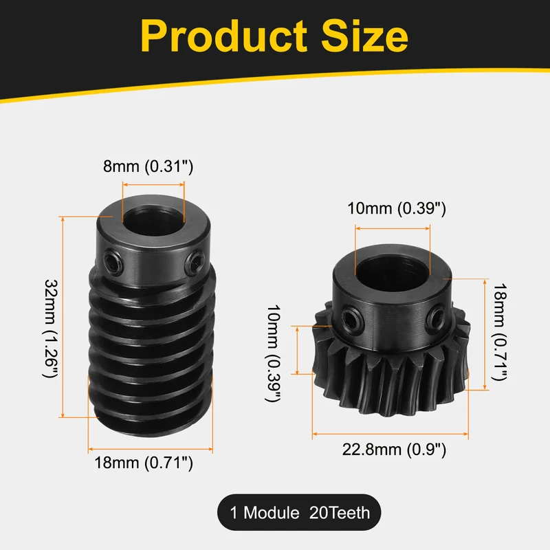 Worm Gear Set 1 Module 1:20 Reduction Rate(Gear-10mm Bore, Rod 8mm Bore)
