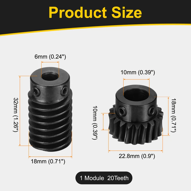 Worm Gear Set 1 Module 1:20 Reduction Rate(Gear-10mm Bore, Rod 6mm Bore)