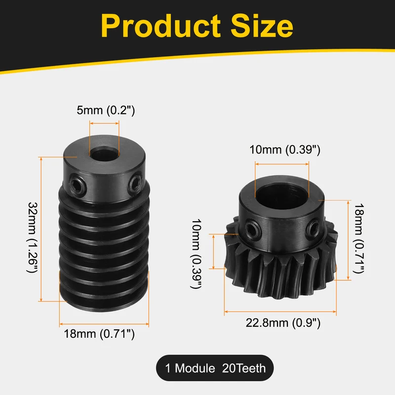 Worm Gear Set 1 Module 1:20 Reduction Rate(Gear-10mm Bore, Rod 5mm Bore)