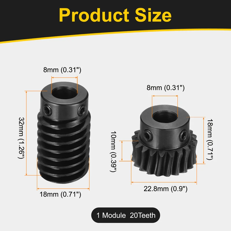 Worm Gear Set 1 Module 1:20 Reduction Rate(Gear-8mm Bore, Rod 8mm Bore)