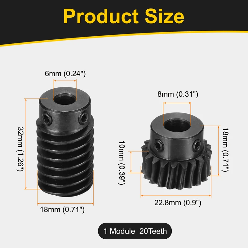 Worm Gear Set 1 Module 1:20 Reduction Rate(Gear-8mm Bore, Rod 6mm Bore)