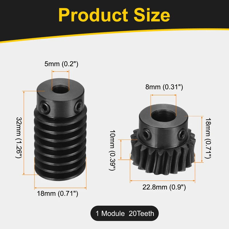 Worm Gear Set 1 Module 1:20 Reduction Rate(Gear-8mm Bore, Rod 5mm Bore)