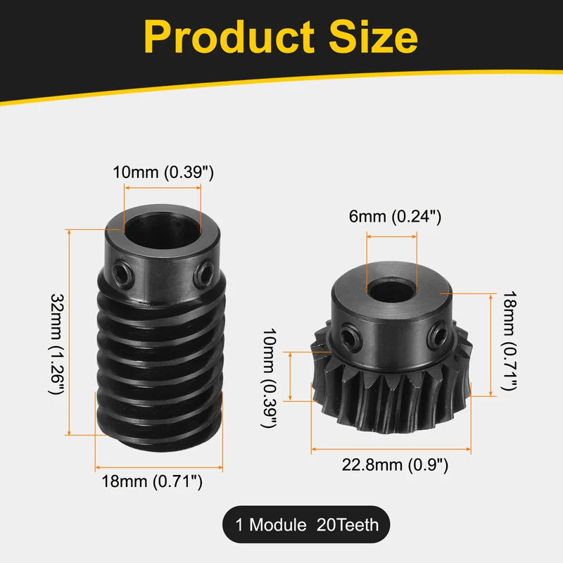 Worm Gear Set 1 Module 1:20 Reduction Rate(Gear-6mm Bore, Rod 10mm Bore)