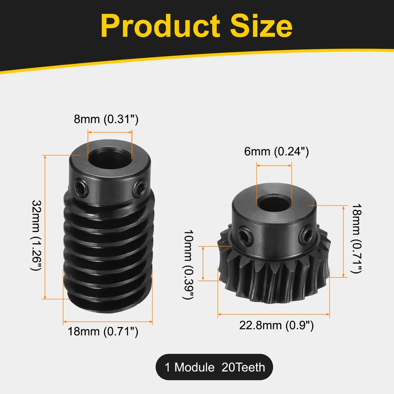 Worm Gear Set 1 Module 1:20 Reduction Rate(Gear-6mm Bore, Rod 8mm Bore)