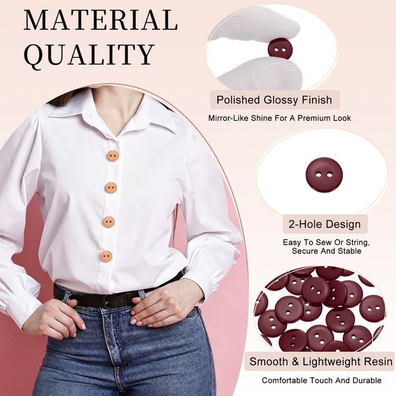 50 Pcs 10mm Resin Sewing Buttons, 2 Hole for Sewing Coats Shirts, Dark Red