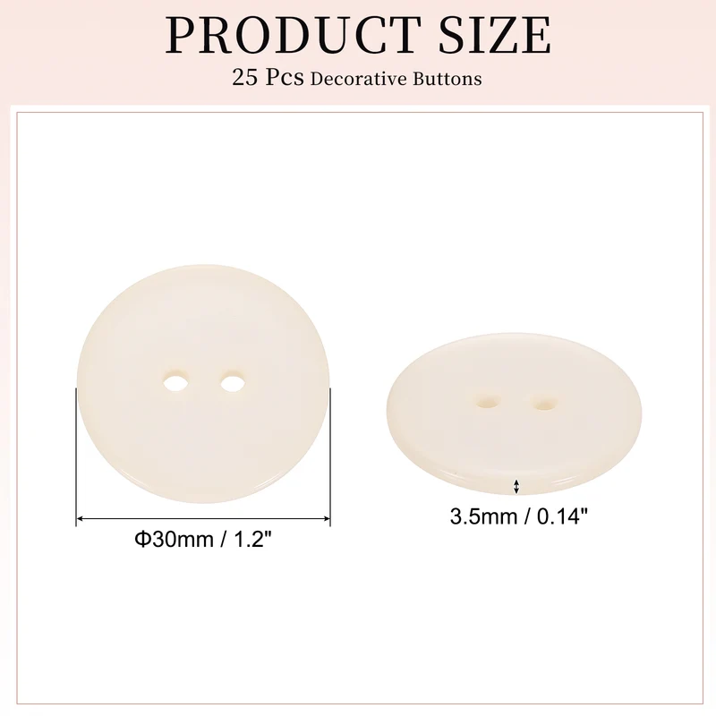 25 Pcs 30mm Resin Sewing Buttons, 2 Hole for Sewing Coats Shirts, Beige