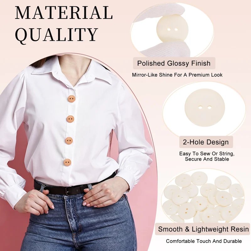 25 Pcs 30mm Resin Sewing Buttons, 2 Hole for Sewing Coats Shirts, Beige