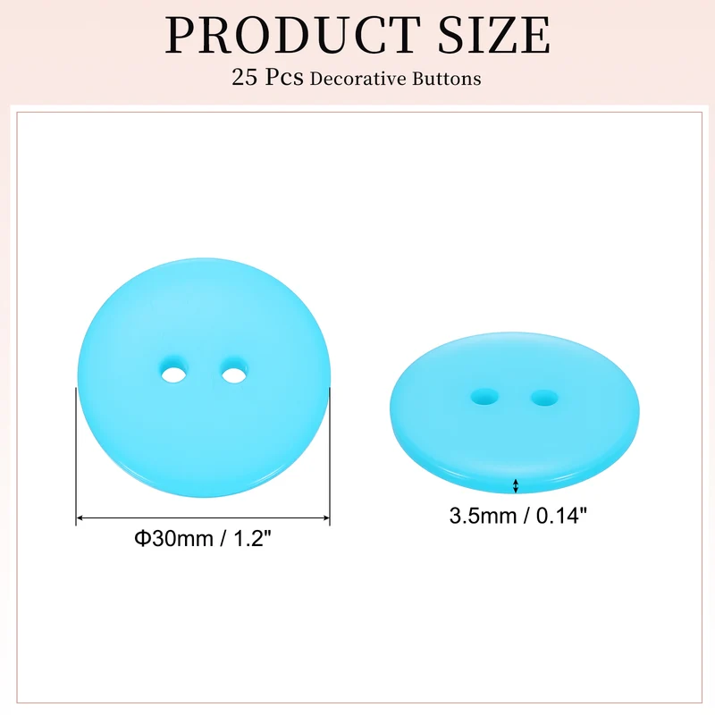 25 Pcs 30mm Resin Sewing Buttons, 2 Hole for Sewing Coats Shirts, Lake Blue