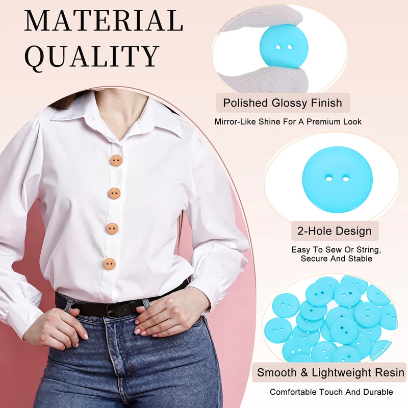 25 Pcs 30mm Resin Sewing Buttons, 2 Hole for Sewing Coats Shirts, Lake Blue