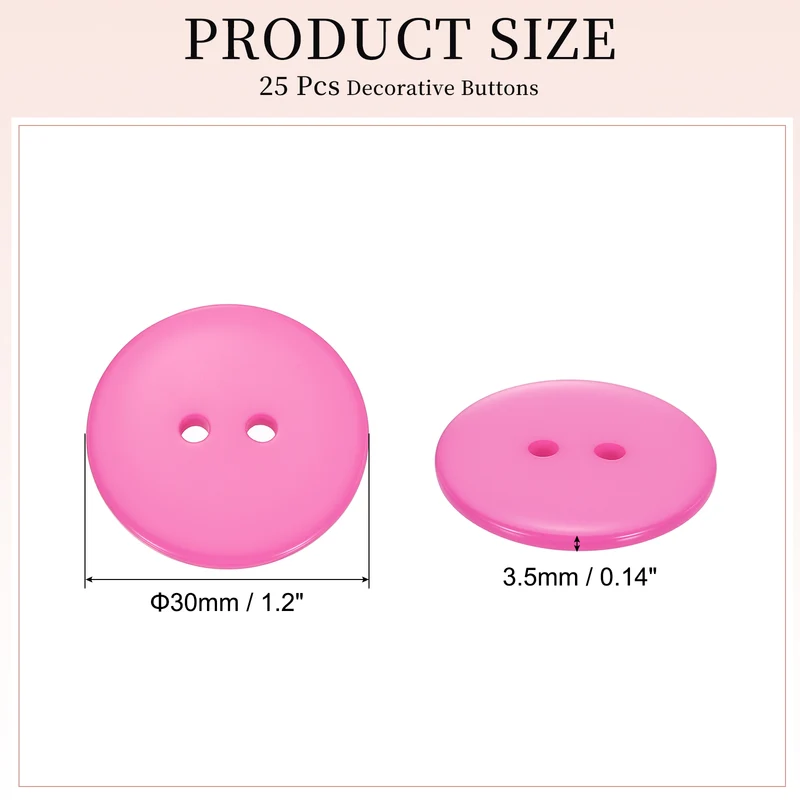 25 Pcs 30mm Resin Sewing Buttons, 2 Hole for Sewing Coats Shirts, Pink