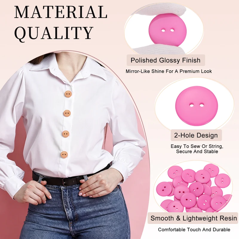 25 Pcs 30mm Resin Sewing Buttons, 2 Hole for Sewing Coats Shirts, Pink