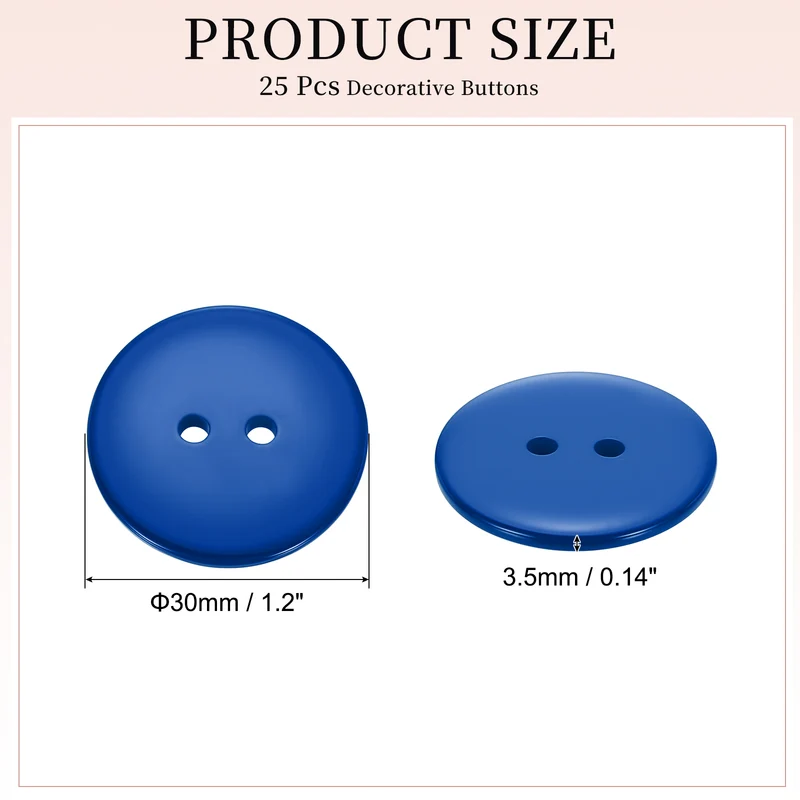 25 Pcs 30mm Resin Sewing Buttons, 2 Hole for Sewing Coats Shirts, Deep Blue