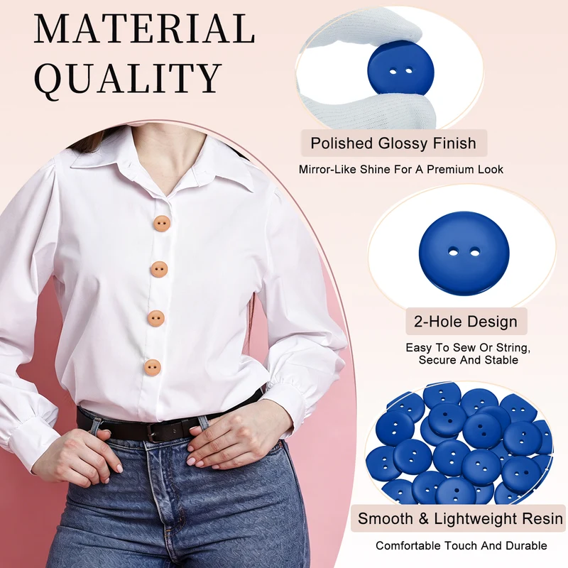 25 Pcs 30mm Resin Sewing Buttons, 2 Hole for Sewing Coats Shirts, Deep Blue