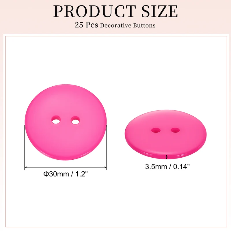 25 Pcs 30mm Resin Sewing Buttons, 2 Hole for Sewing Coats Shirts, Rose Red