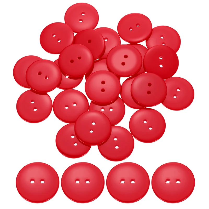 25 Pcs 30mm Resin Sewing Buttons, 2 Hole for Sewing Coats Shirts, Bright Red