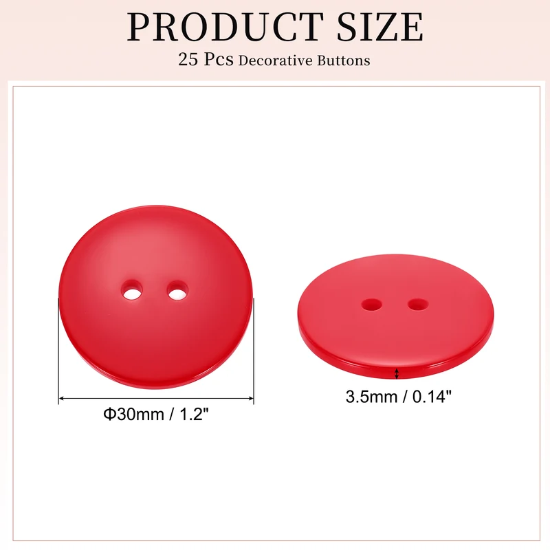 25 Pcs 30mm Resin Sewing Buttons, 2 Hole for Sewing Coats Shirts, Bright Red