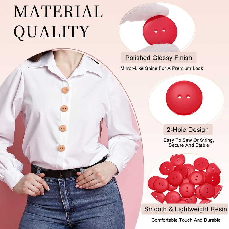 25 Pcs 30mm Resin Sewing Buttons, 2 Hole for Sewing Coats Shirts, Bright Red
