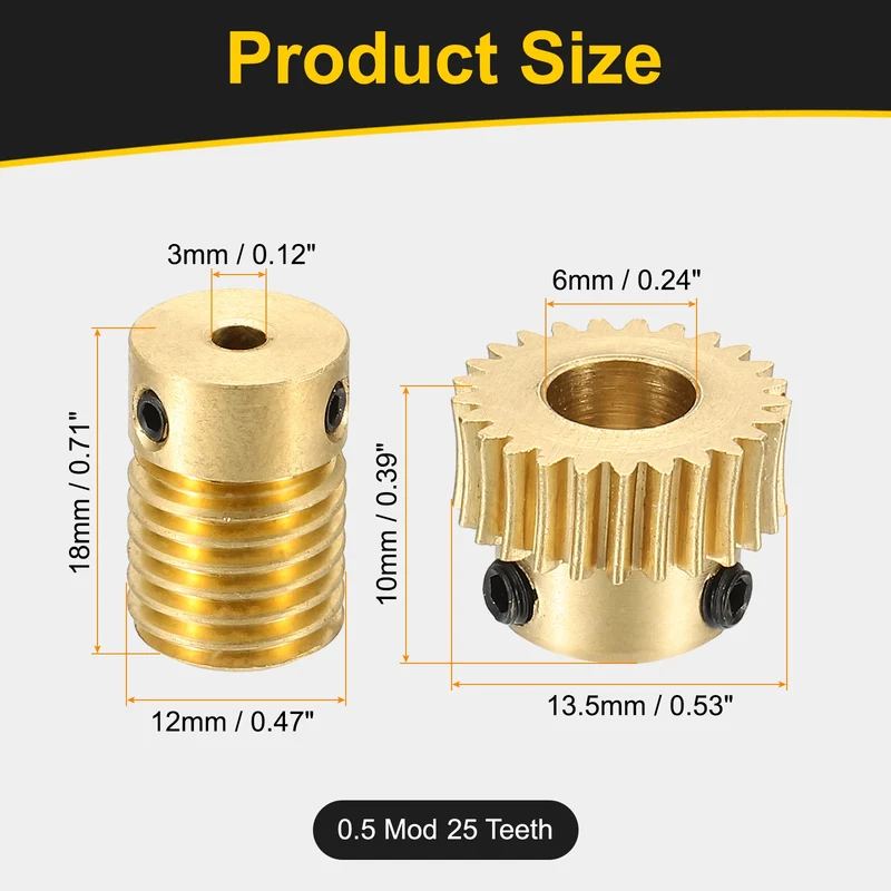 Worm Gear Set 0.5 Module 1:25 Reduction Rate(Gear-6mm Bore, Rod 3mm Bore)