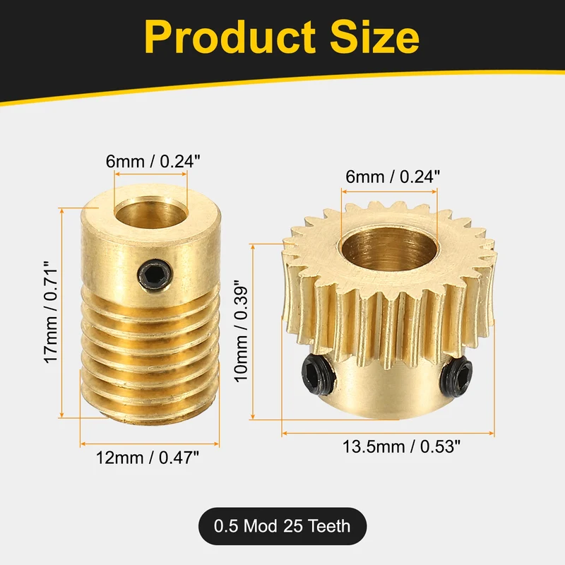 Worm Gear Set 0.5 Module 1:25 Reduction Rate(Gear-6mm Bore, Rod 6mm Bore)