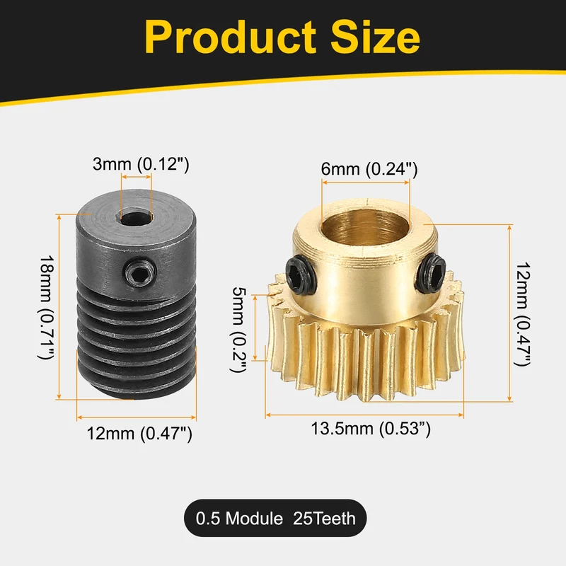 Worm Gear Set 0.5 Module 1:25 Reduction Rate(Gear-6mm Bore, Rod 3mm Bore)