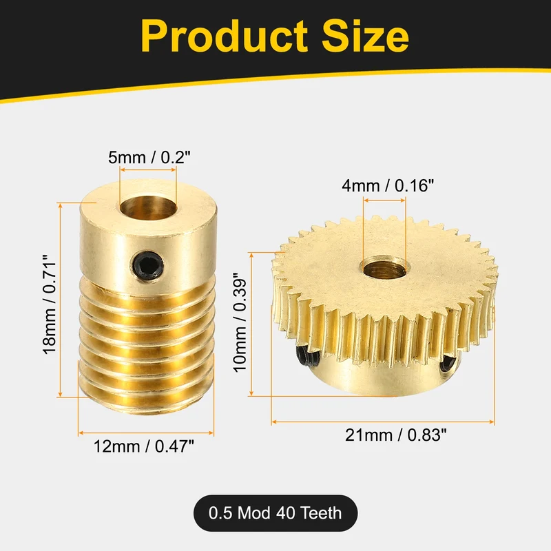 Worm Gear Set 0.5 Module 1:40 Reduction Rate(Gear-4mm Bore, Rod 5mm Bore)