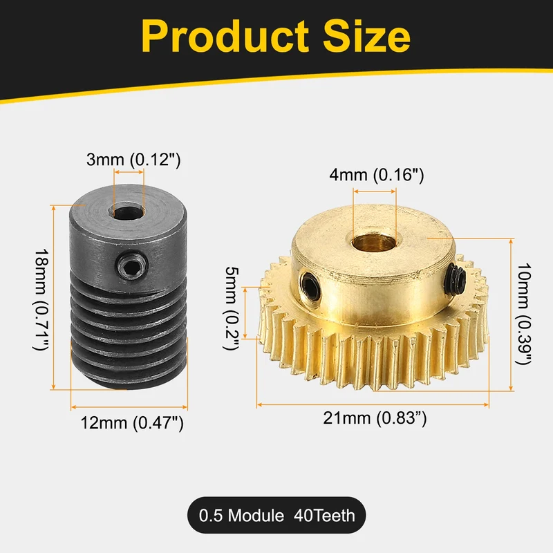 Worm Gear Set 0.5 Module 1:40 Reduction Rate(Gear-4mm Bore, Rod 3mm Bore)