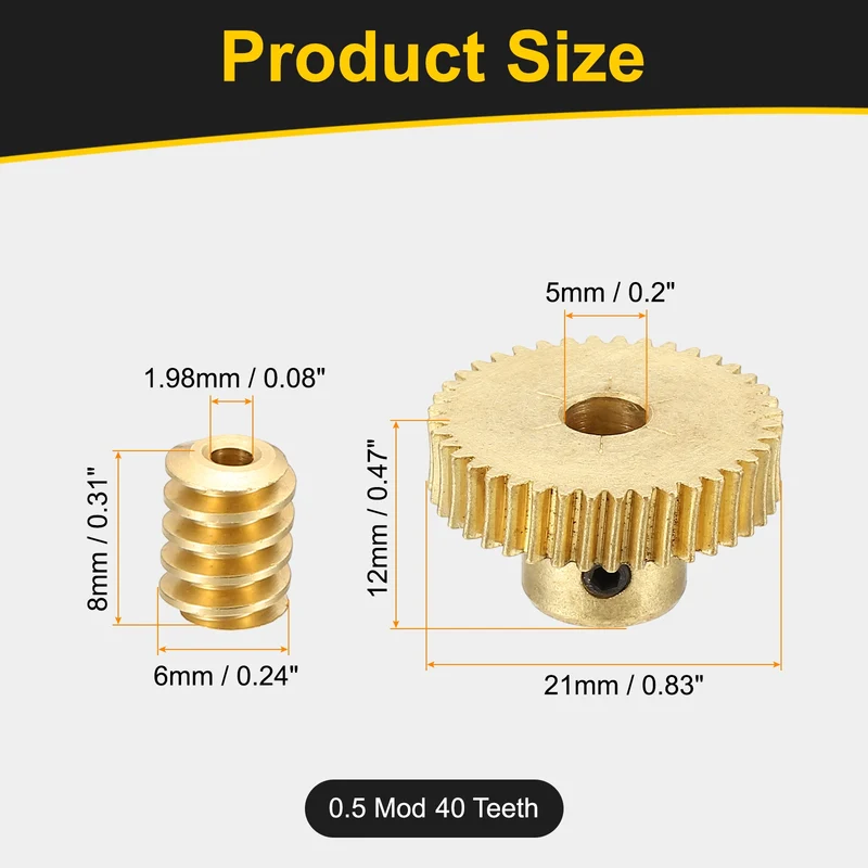 Worm Gear Set 0.5 Module 1:40 Reduction Rate(Gear-5mm Bore, Rod 1.98mm Bore)