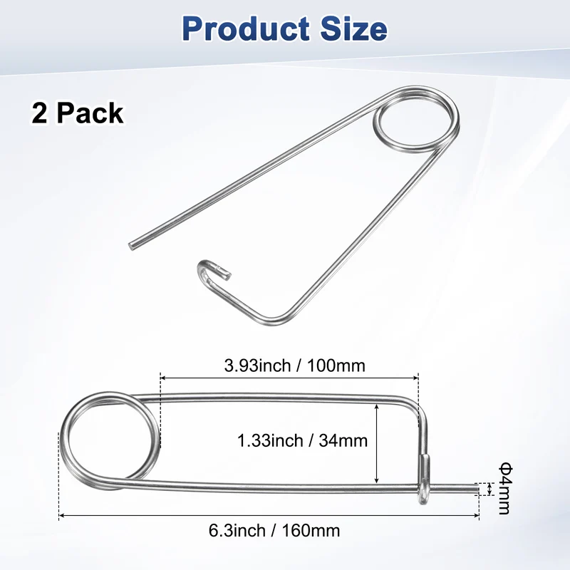 2-Pack Brooch Shape Cotter Safety Pin, 4x100mm Quick Lock Brooch Fastener
