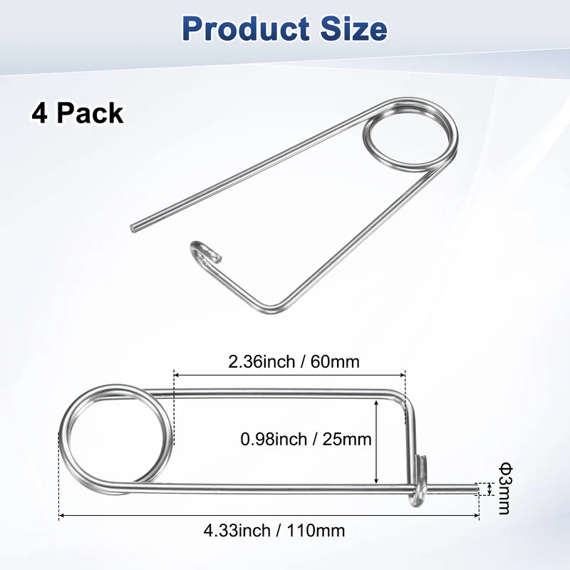 4-Pack Brooch Shape Cotter Safety Pin, 3x60mm Quick Lock Brooch Fastener