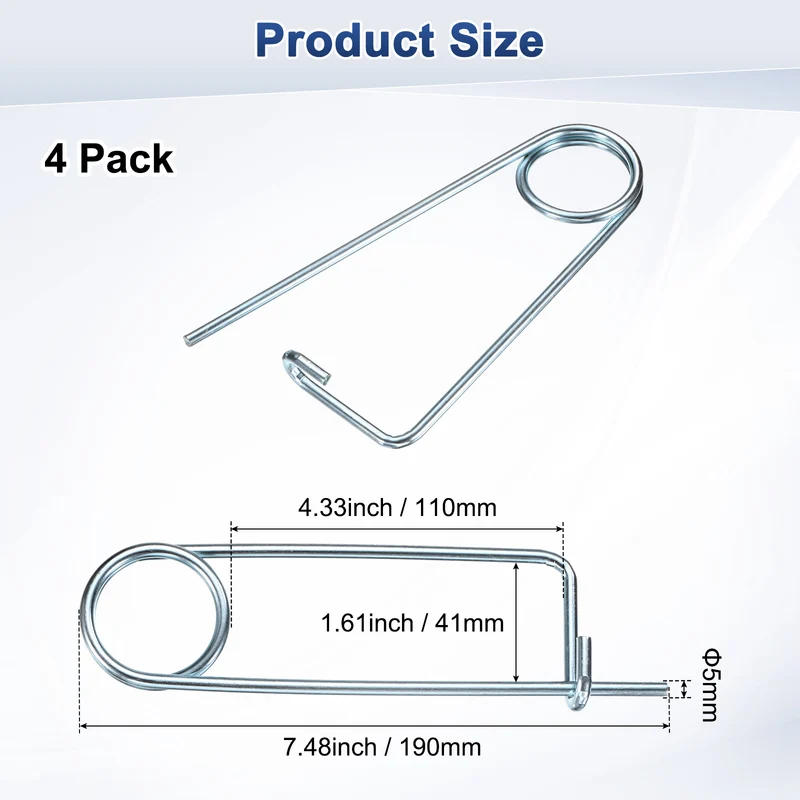 4-Pack Brooch Shape Cotter Safety Pin, 5x110mm Quick Lock Brooch Fastener