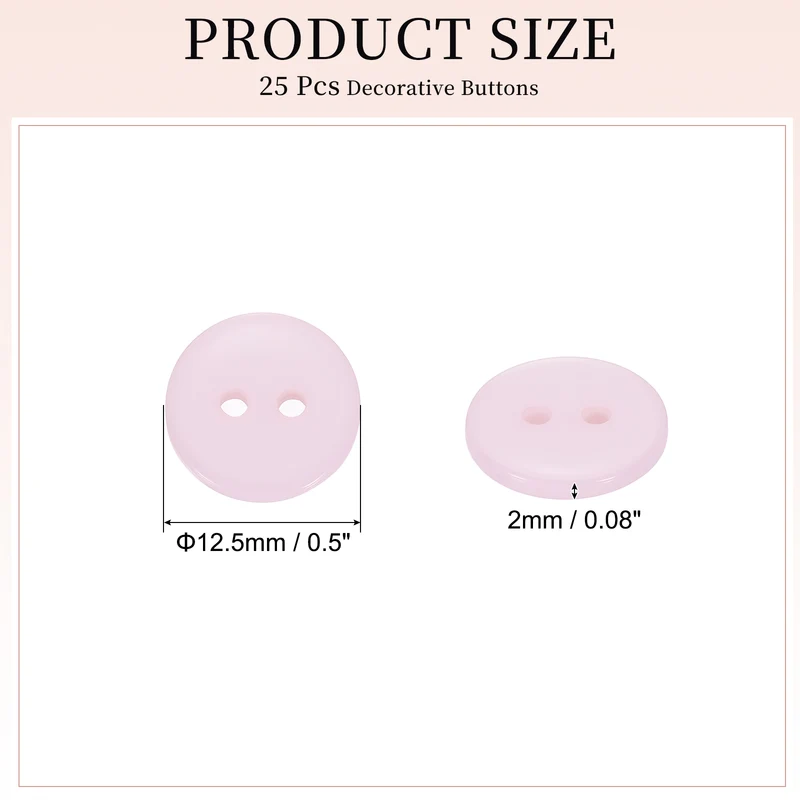 25 Pcs 12.5mm Resin Sewing Buttons, 2 Hole for Sewing Coats Shirts, Light Pink