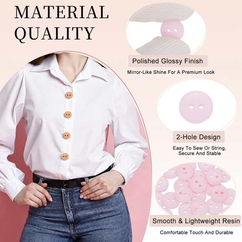 25 Pcs 12.5mm Resin Sewing Buttons, 2 Hole for Sewing Coats Shirts, Light Pink