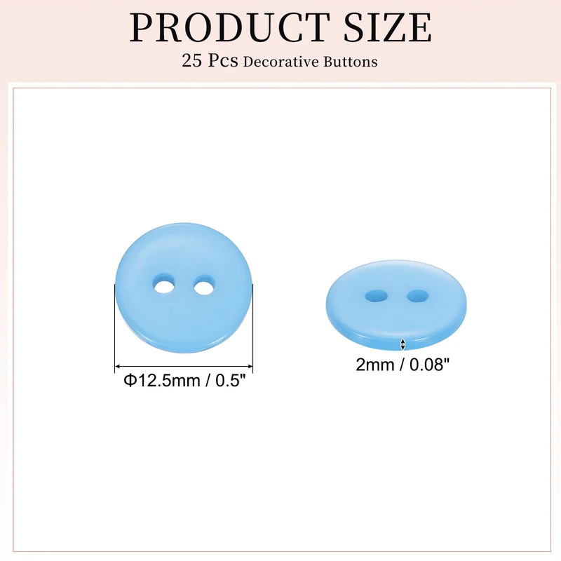 25 Pcs 12.5mm Resin Sewing Buttons, 2 Hole for Sewing Coats Shirts, Light Blue