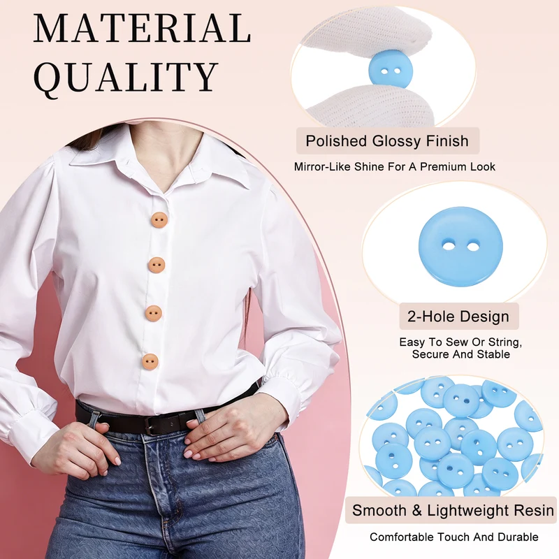 25 Pcs 12.5mm Resin Sewing Buttons, 2 Hole for Sewing Coats Shirts, Light Blue
