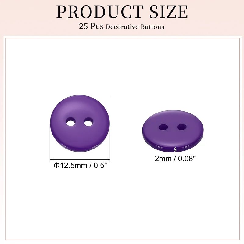 25 Pcs 12.5mm Resin Sewing Buttons, 2 Hole for Sewing Coats Shirts, Deep Purple