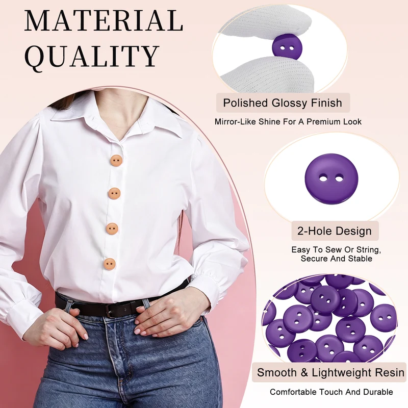 25 Pcs 12.5mm Resin Sewing Buttons, 2 Hole for Sewing Coats Shirts, Deep Purple