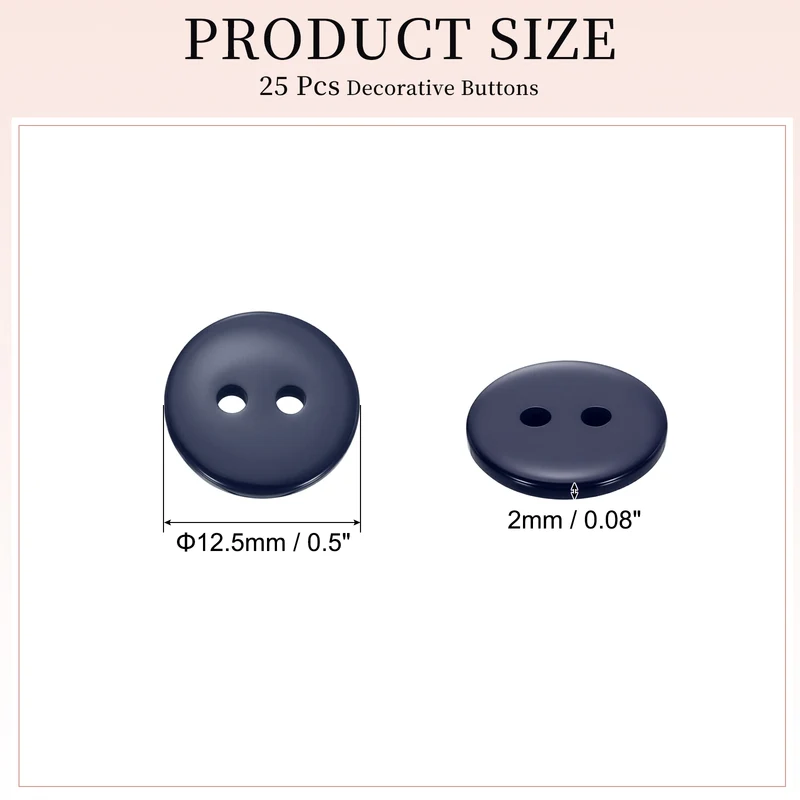 25 Pcs 12.5mm Resin Sewing Buttons, 2 Hole for Sewing Coats Shirts, Navy Blue