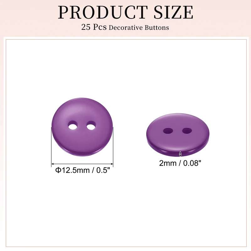 25 Pcs 12.5mm Resin Sewing Buttons, 2 Hole for Sewing Coats Shirts, Purple