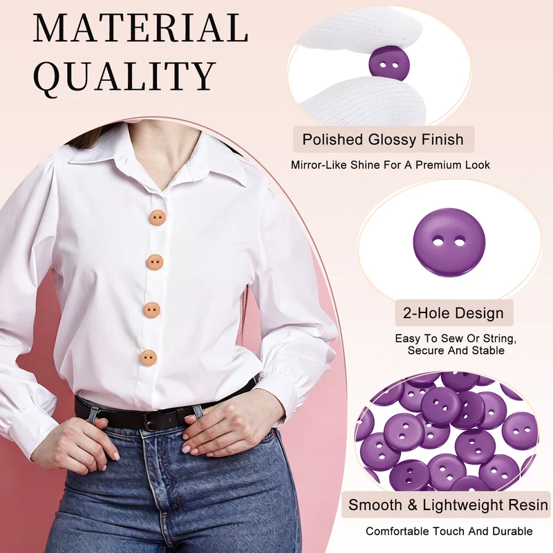 25 Pcs 12.5mm Resin Sewing Buttons, 2 Hole for Sewing Coats Shirts, Purple
