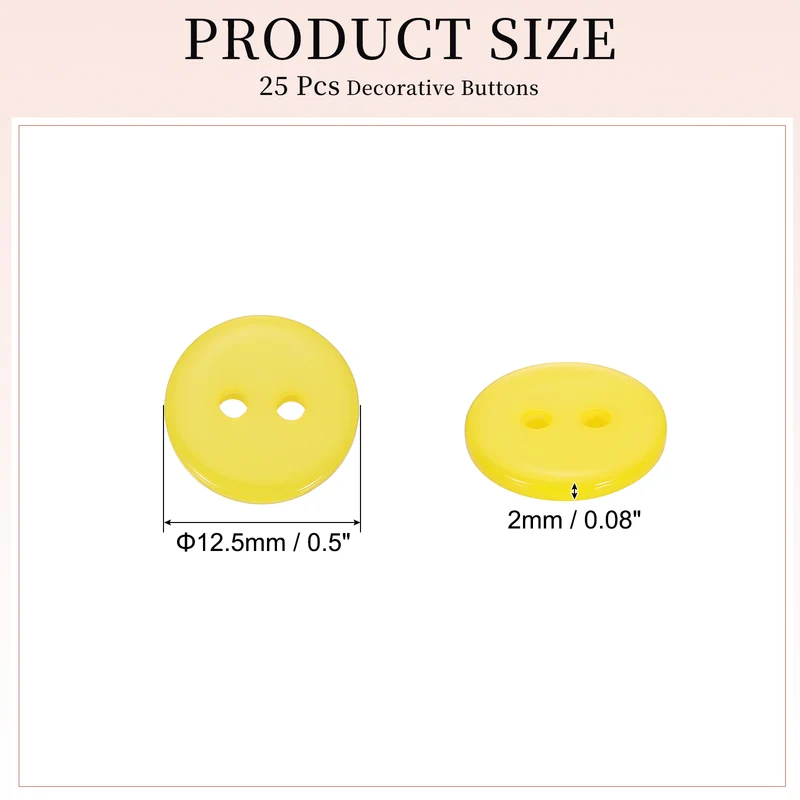 25 Pcs 12.5mm Resin Sewing Buttons, 2 Hole for Sewing Coats Shirts, Yellow