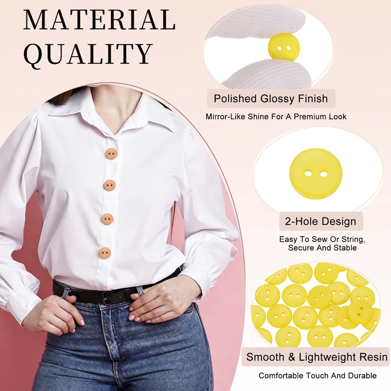 25 Pcs 12.5mm Resin Sewing Buttons, 2 Hole for Sewing Coats Shirts, Yellow