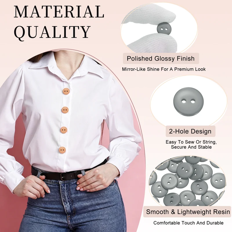 25 Pcs 12.5mm Resin Sewing Buttons, 2 Hole for Sewing Coats Shirts, Gray