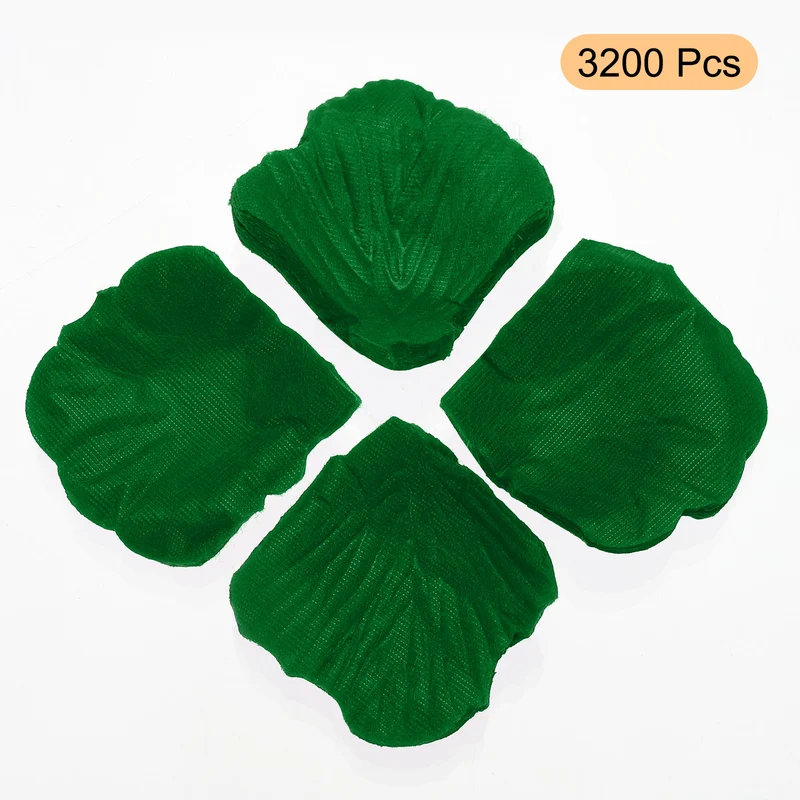 Silk Artificial Flower Rose Petals, Dark Green Faux Flowers 2x2 Inch 3200Pcs