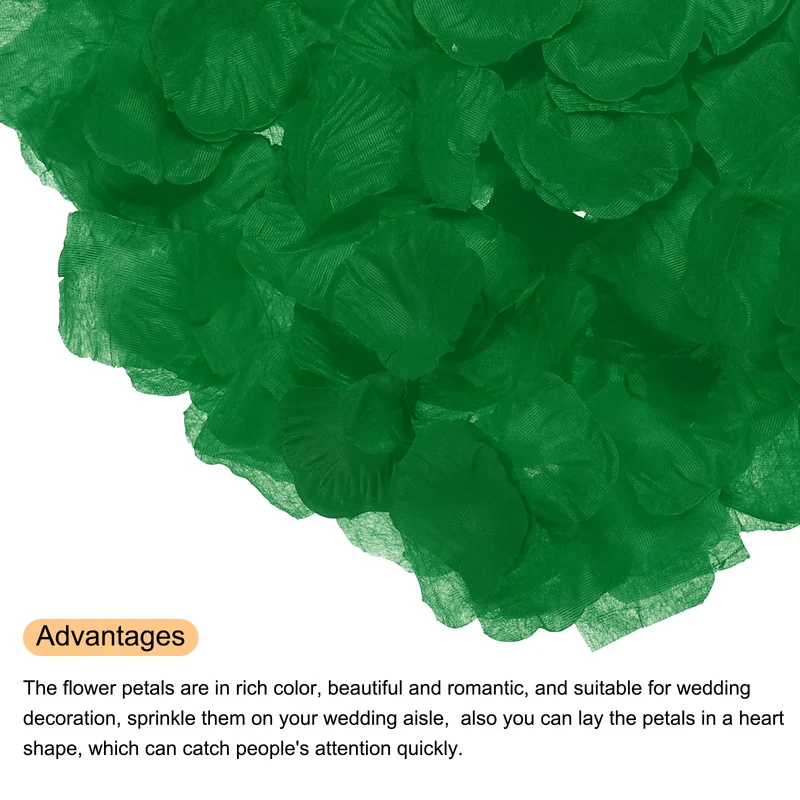 Silk Artificial Flower Rose Petals, Dark Green Faux Flowers 2x2 Inch 3200Pcs