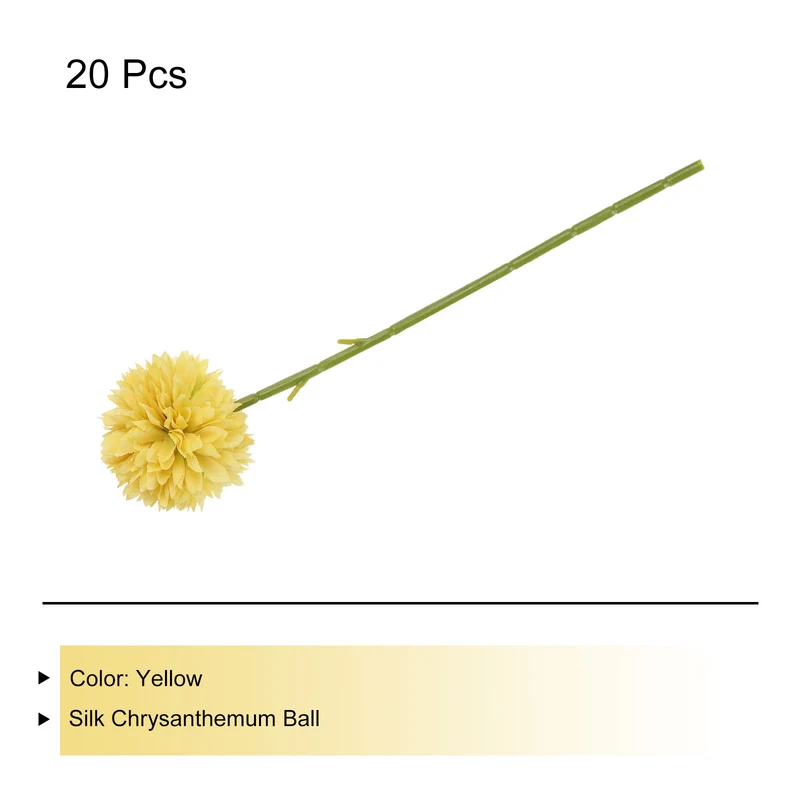 Artificial Flower Heads, Silk Chrysanthemum Hydrangea Yellow Faux Flowers 20Pcs