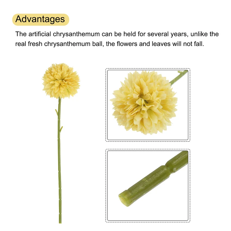 Artificial Flower Heads, Silk Chrysanthemum Hydrangea Yellow Faux Flowers 20Pcs