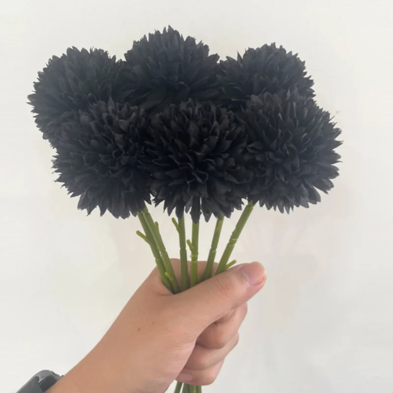 20Pcs Artificial Flower Heads, Silk Chrysanthemum Hydrangea Grey Black Faux