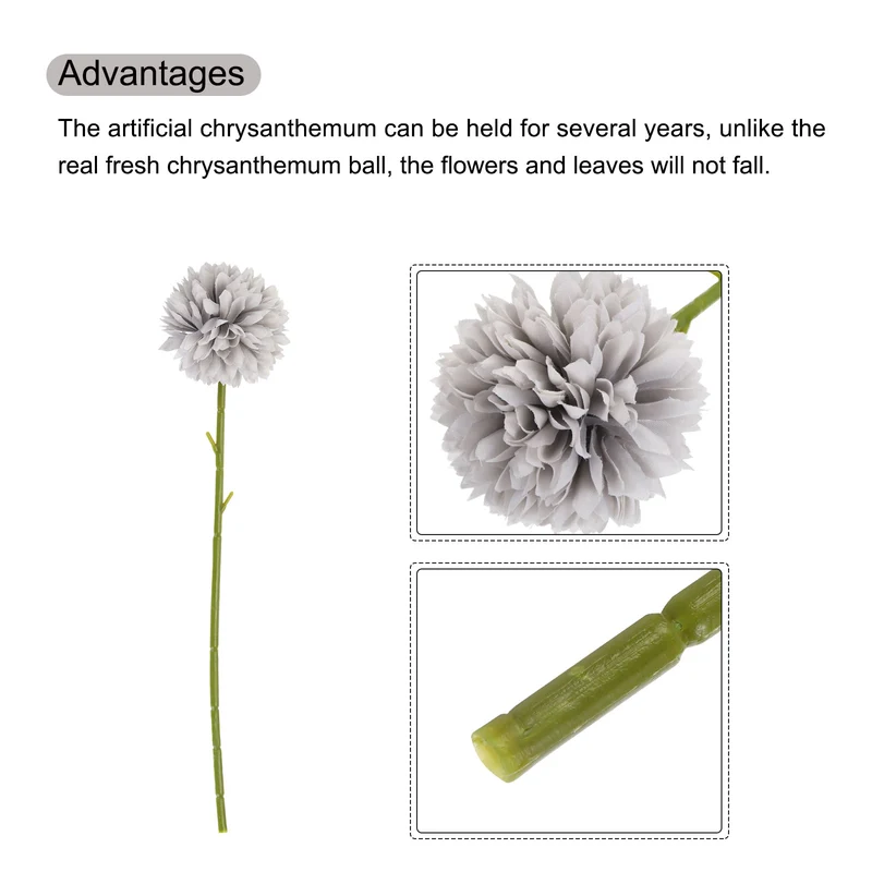 10Pcs Artificial Flower Heads, Silk Chrysanthemum Hydrangea Grey Faux Flowers
