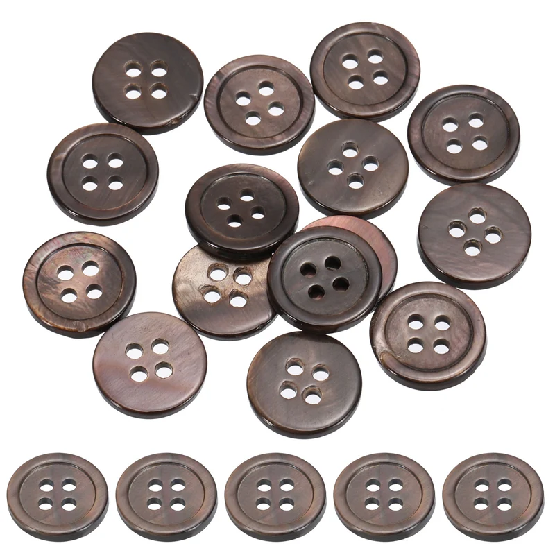 15Pcs 12.5mm Mother of Pearl Buttons, 4 Holes MOP Pearl Shell Buttons, Brown