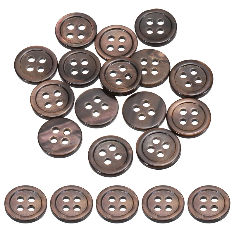 15Pcs 11.5mm Mother of Pearl Buttons, 4 Holes MOP Pearl Shell Buttons, Brown